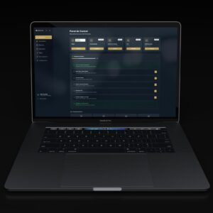 Modern laptop displaying a digital dashboard for chatbot and lead capture setup