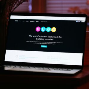 Laptop displaying a fast website framework on screen