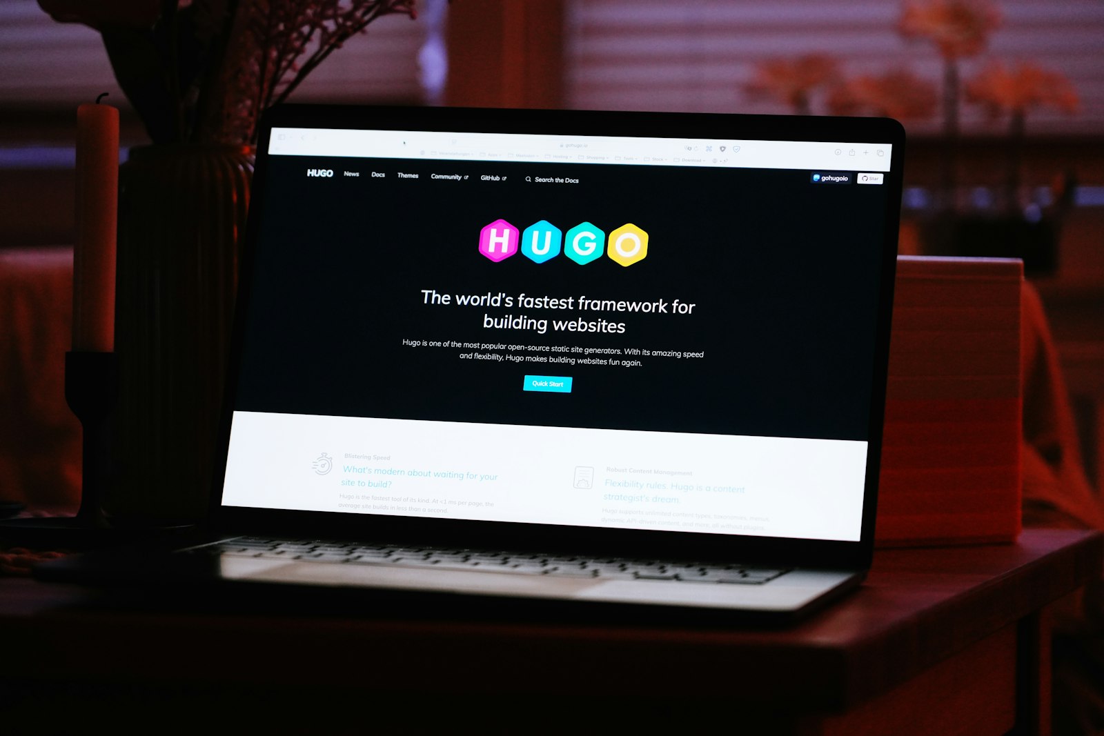 Laptop displaying a fast website framework on screen